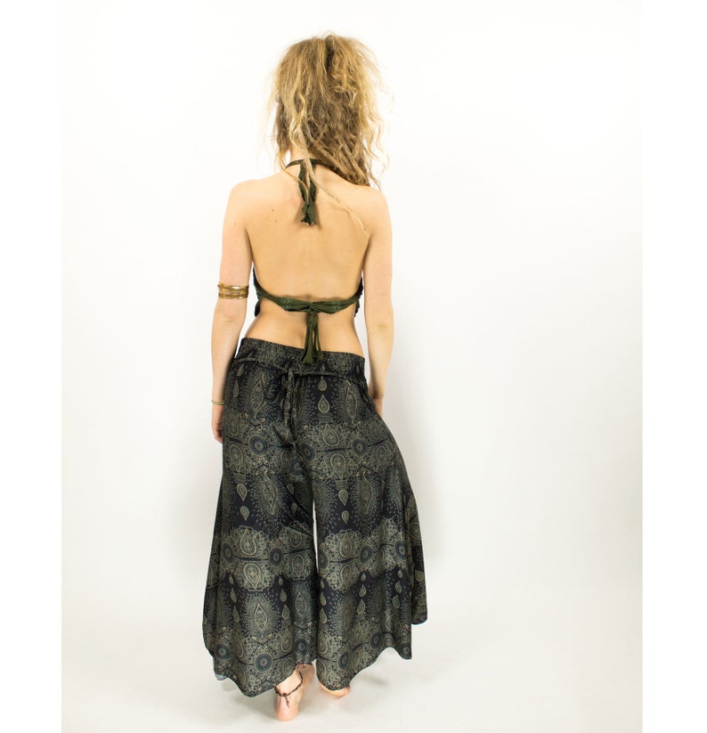 Green /& Black Palazzo Flared Hippie Harem TrouserCulottes Turquoise