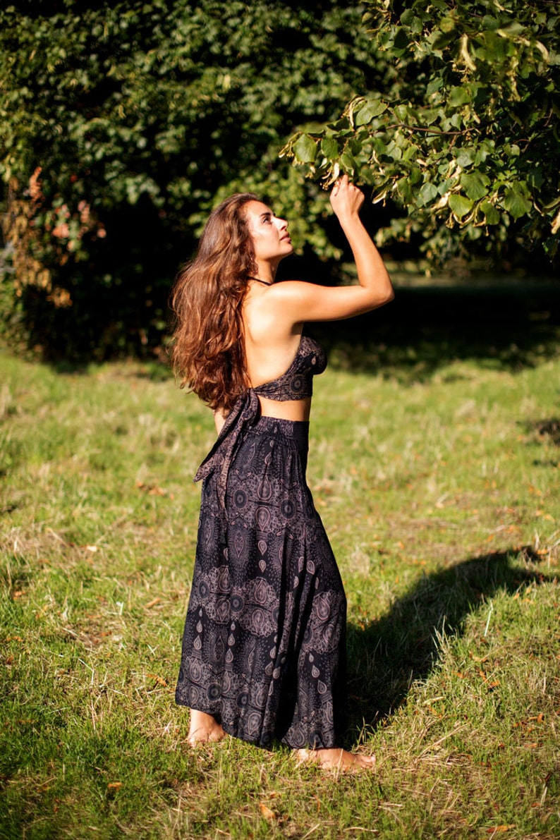 Black Palazzo Trousers Yoga Pants Paisley Trousers Hippie Pants