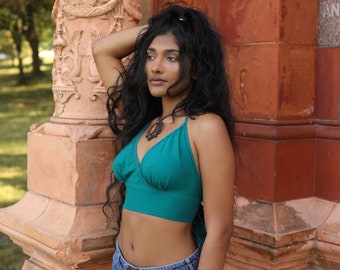 Turquoise Cotton Bikini Crop Top Psy Trance Festival Hippie Crop Top