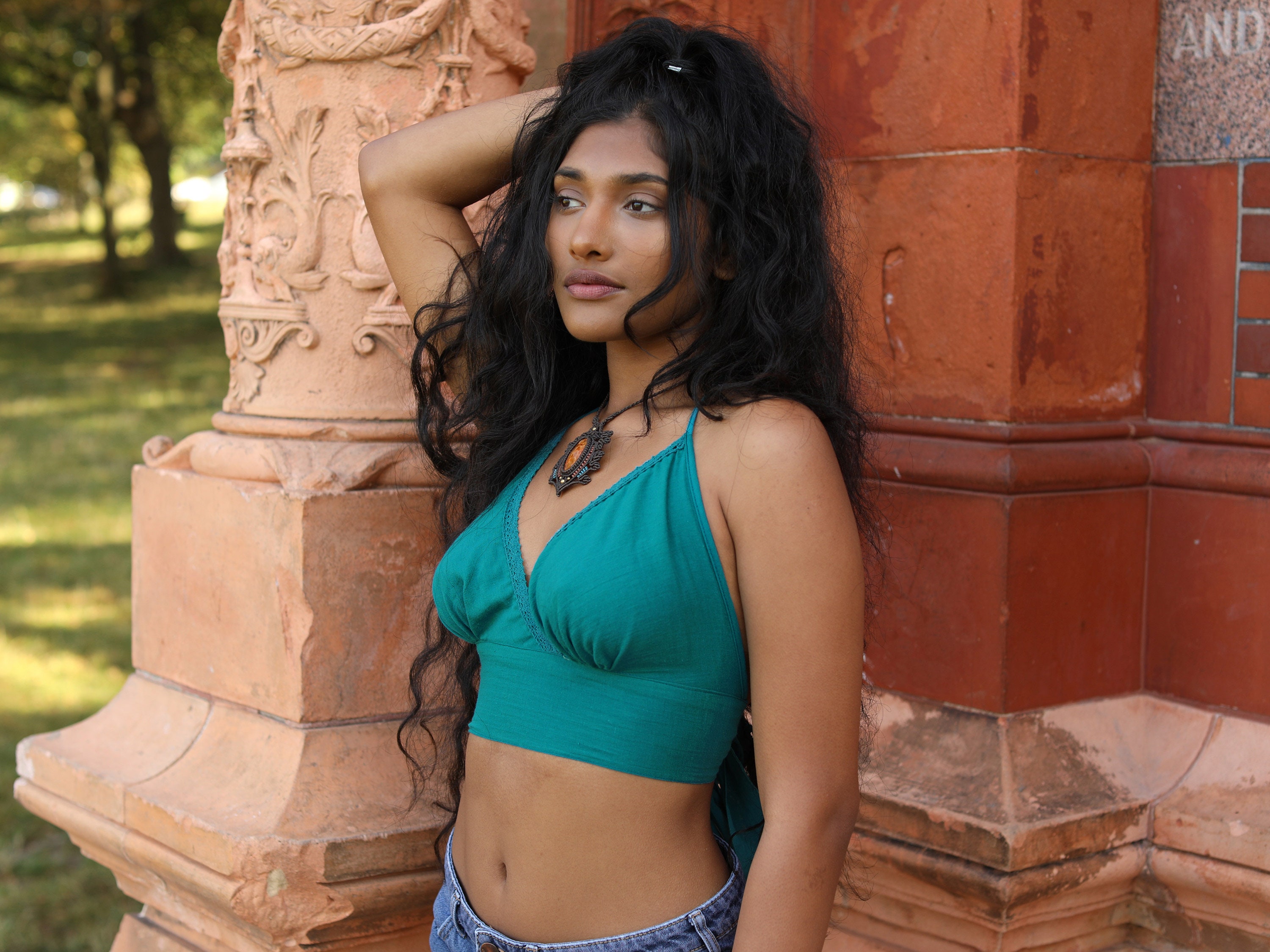 Turquoise Cotton Bikini Crop Top Psy Trance Festival Hippie Crop Top