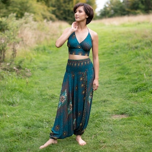 Turquoise Paisley Peacock Harem Pants Ali Baba Pants Jumpsuit image 0