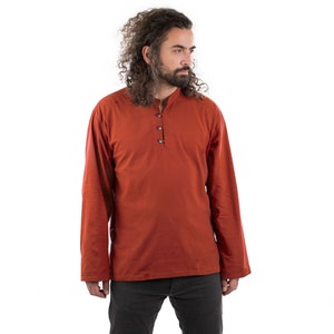 Dark Orange Hippie Collarless 100% Cotton Long Sleeved Shirt Ethnic Mens Shirt