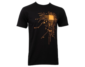 Circuit Board Cyber Heart Black T-shirt Hippie Psytrance Graphic T-shirt