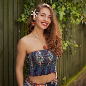 Purple Boho Bandeau Tube Top, Hippie Festival Boob Tube, Strapless Crop Top