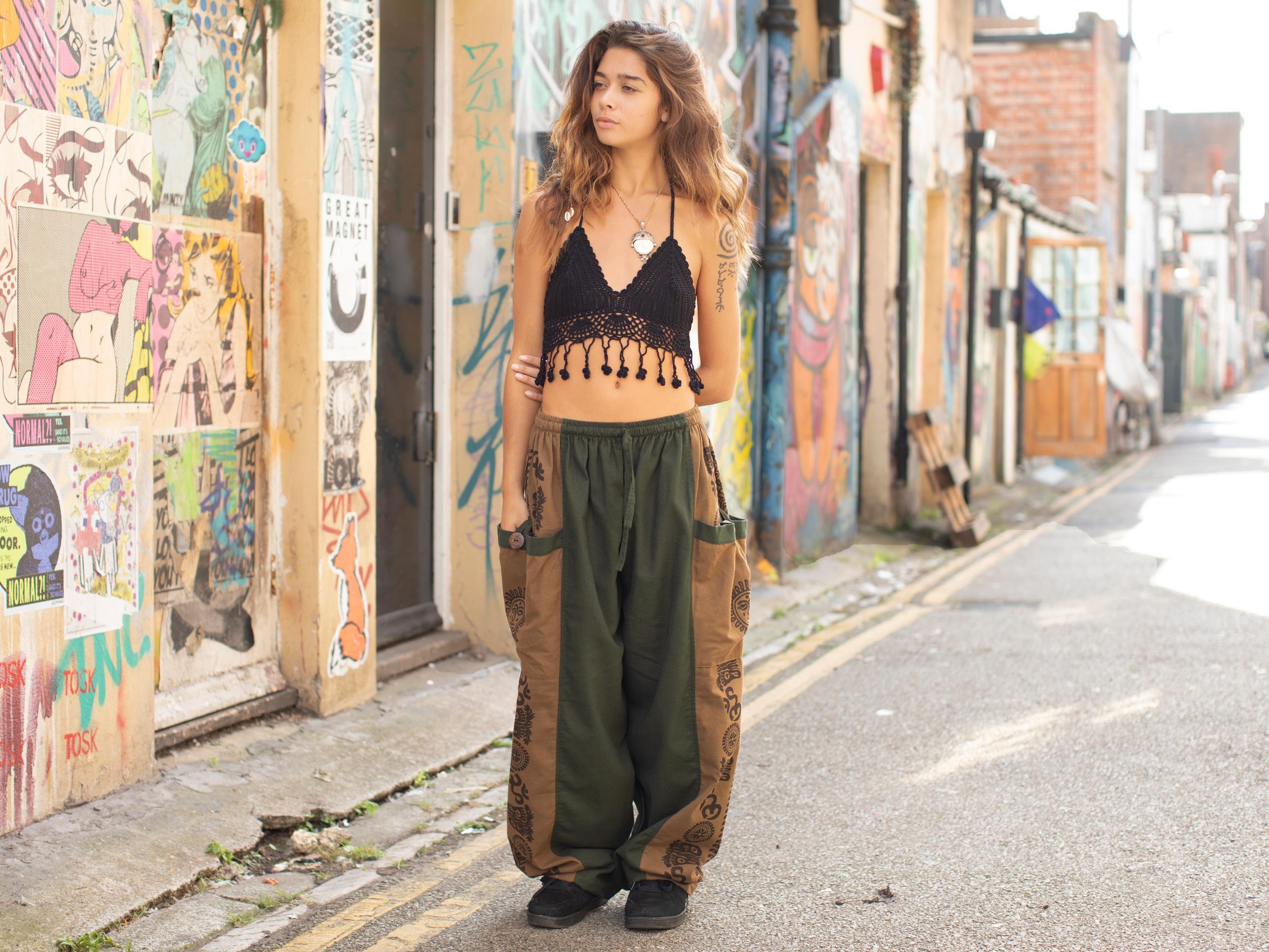 Green Aztec Print Hippie Harem Pants, Parachute Baggy Trousers - Etsy