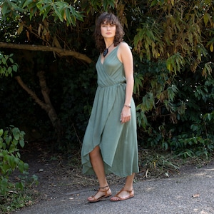 Green Asymmetric Cotton Boho Dress Hippie Tribal Dress