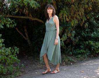Green Asymmetric Cotton Boho Dress Hippie Tribal Dress