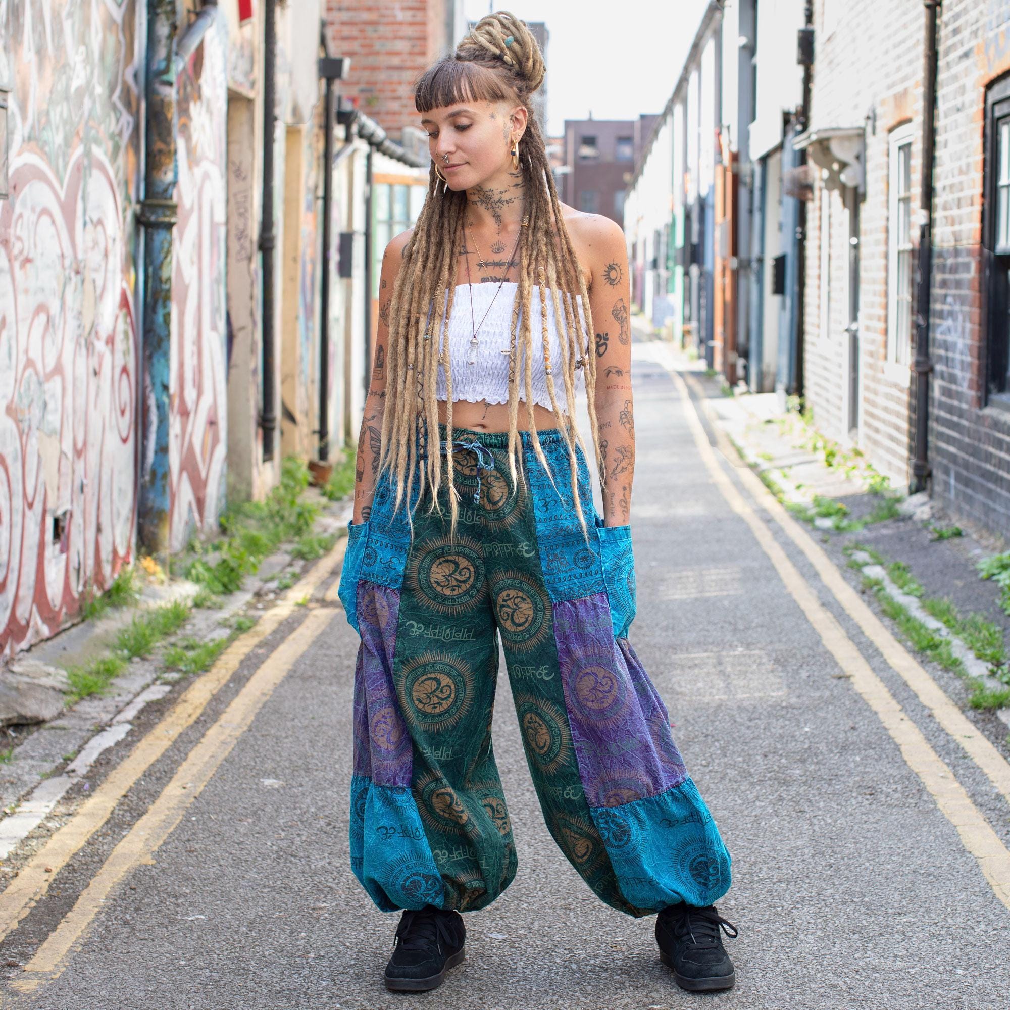 Blue Hippie Patchwork Harem Pants, Parachute Baggy Trousers - Etsy