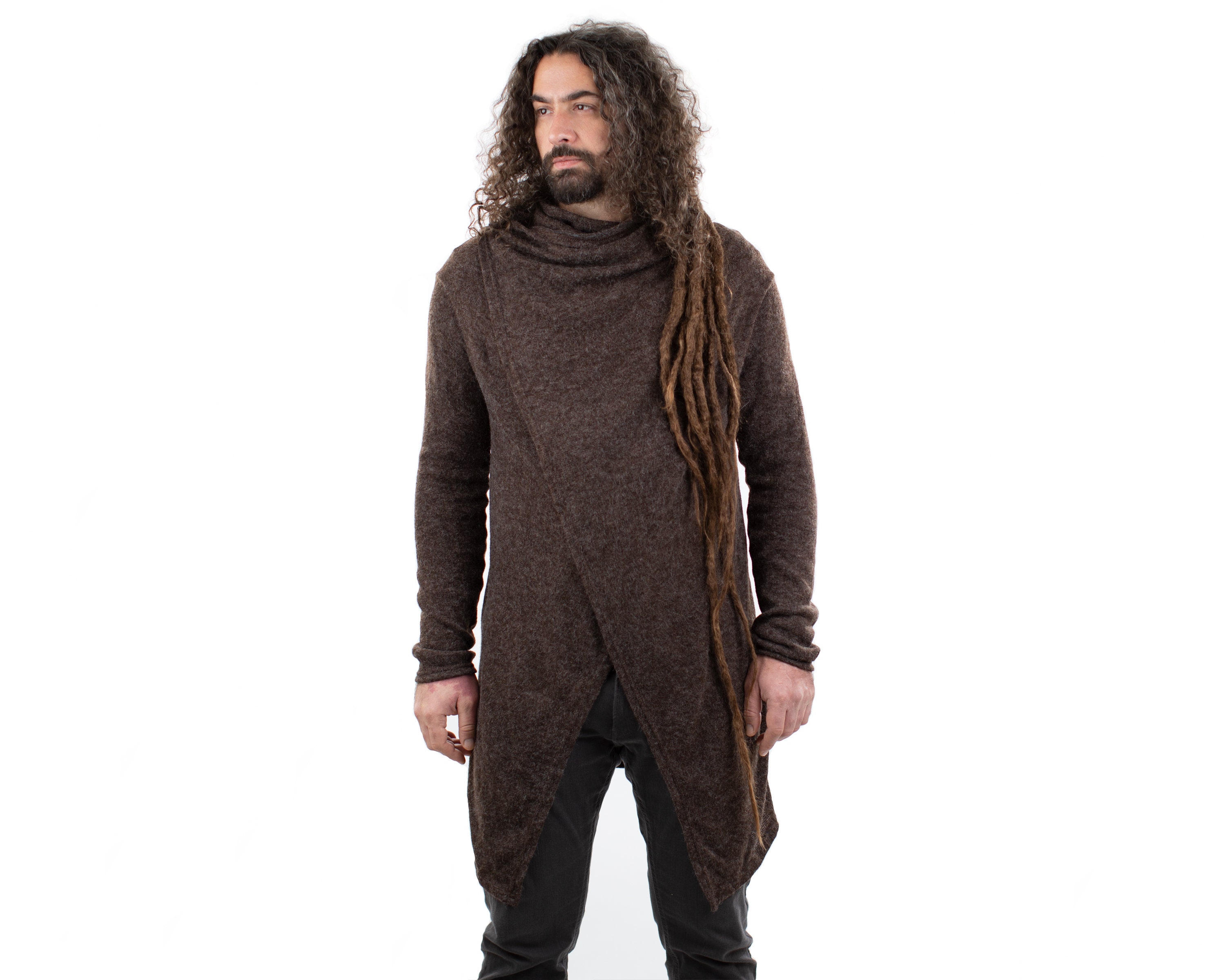 Image of Brown Long Cardigan Wrap Jacket Hippie Alternative Psytrance