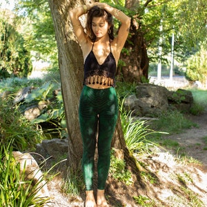 Green Forest Fern Tie Dye Hippie Yoga Psychedelic Festival Leggings image 4