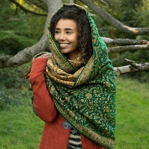 Boho Hippie Shawl, Blanket Scarf, Paisley Scarf, Psychedelic Green Wrap Shawl, Meditation Blanket Shawl image 1