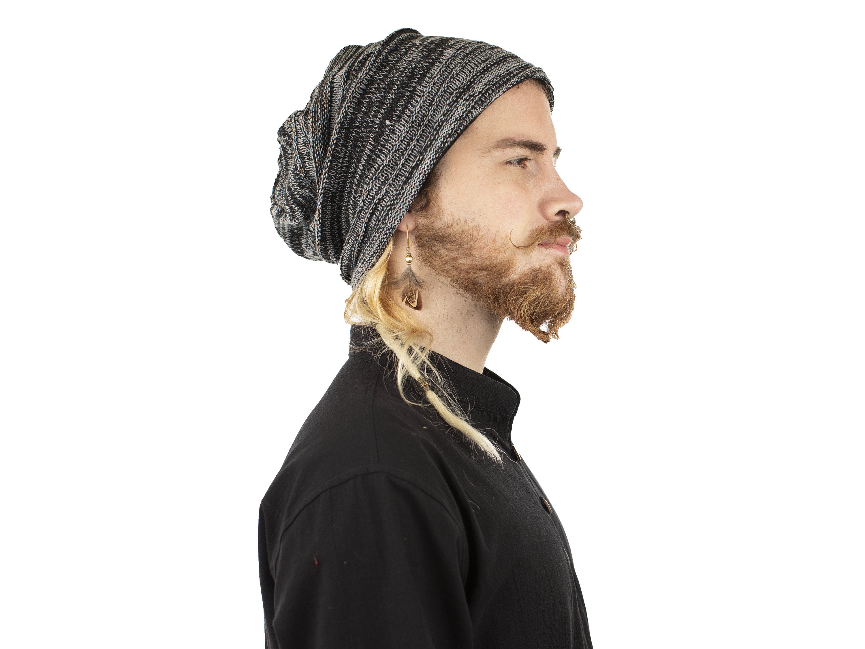 Woven Cotton Slouch Beanie Hat, Hippie Psy Trance Beanie Hat