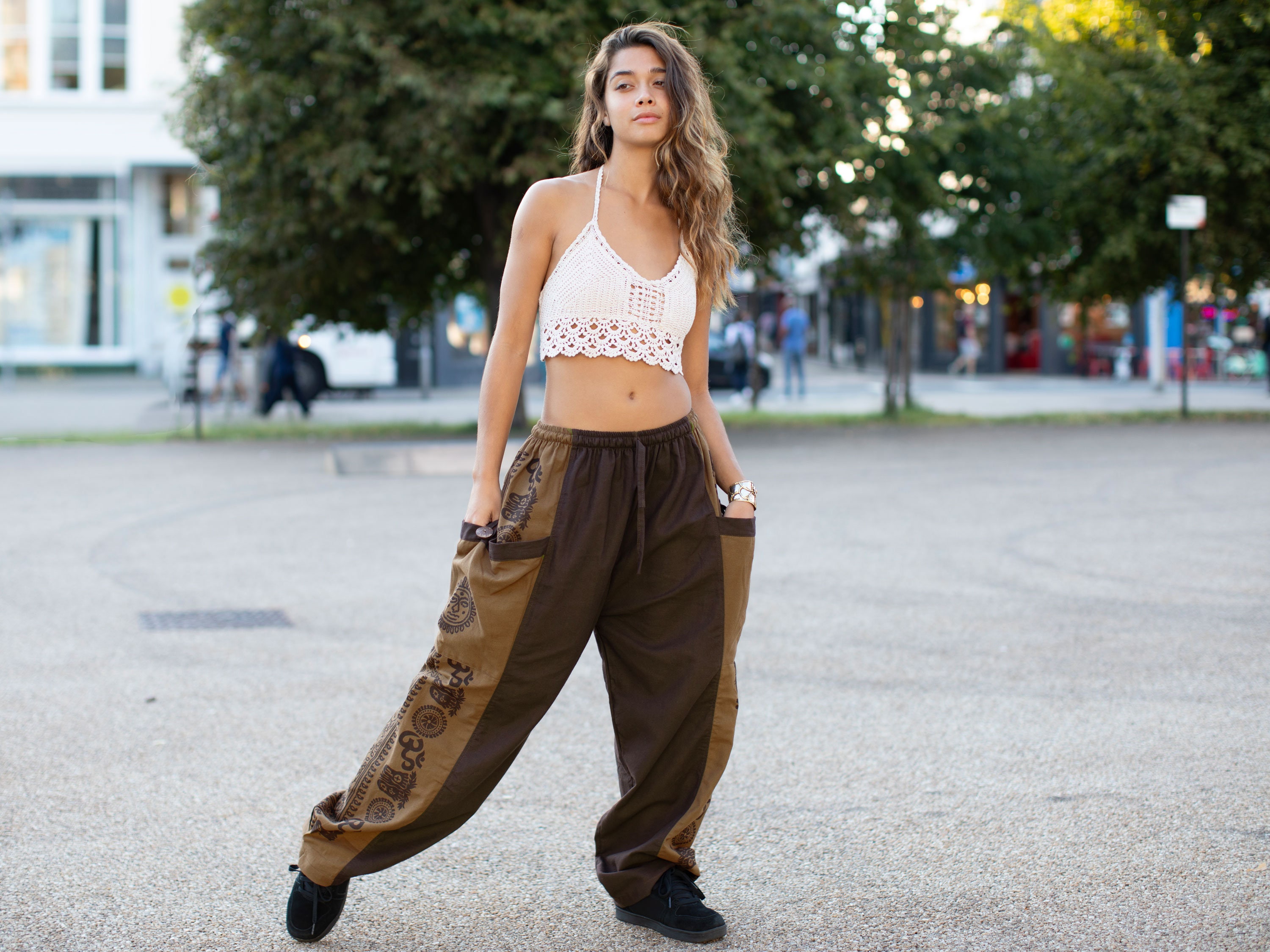 Brown Aztec Print Hippie Harem Pants, Parachute Baggy Trousers - Etsy