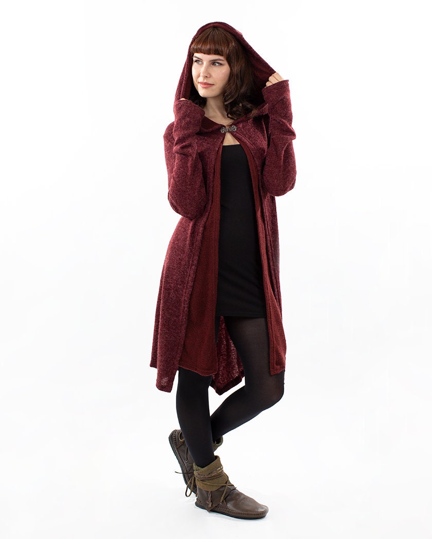 Red Hooded Pixie Boho Coat Hippie Elf Jacket With Buckle - Etsy