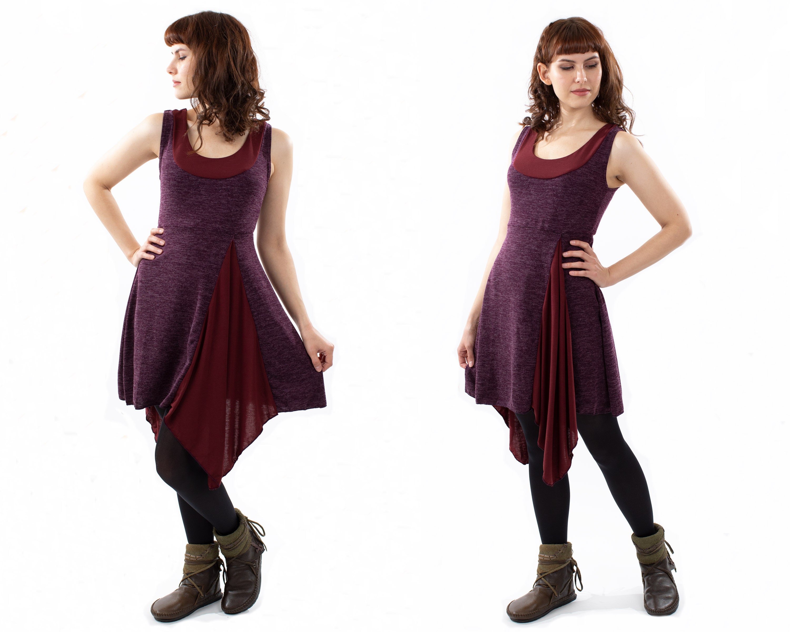 Image of Purple & Red Pixie Pointed Asymmetric Dress