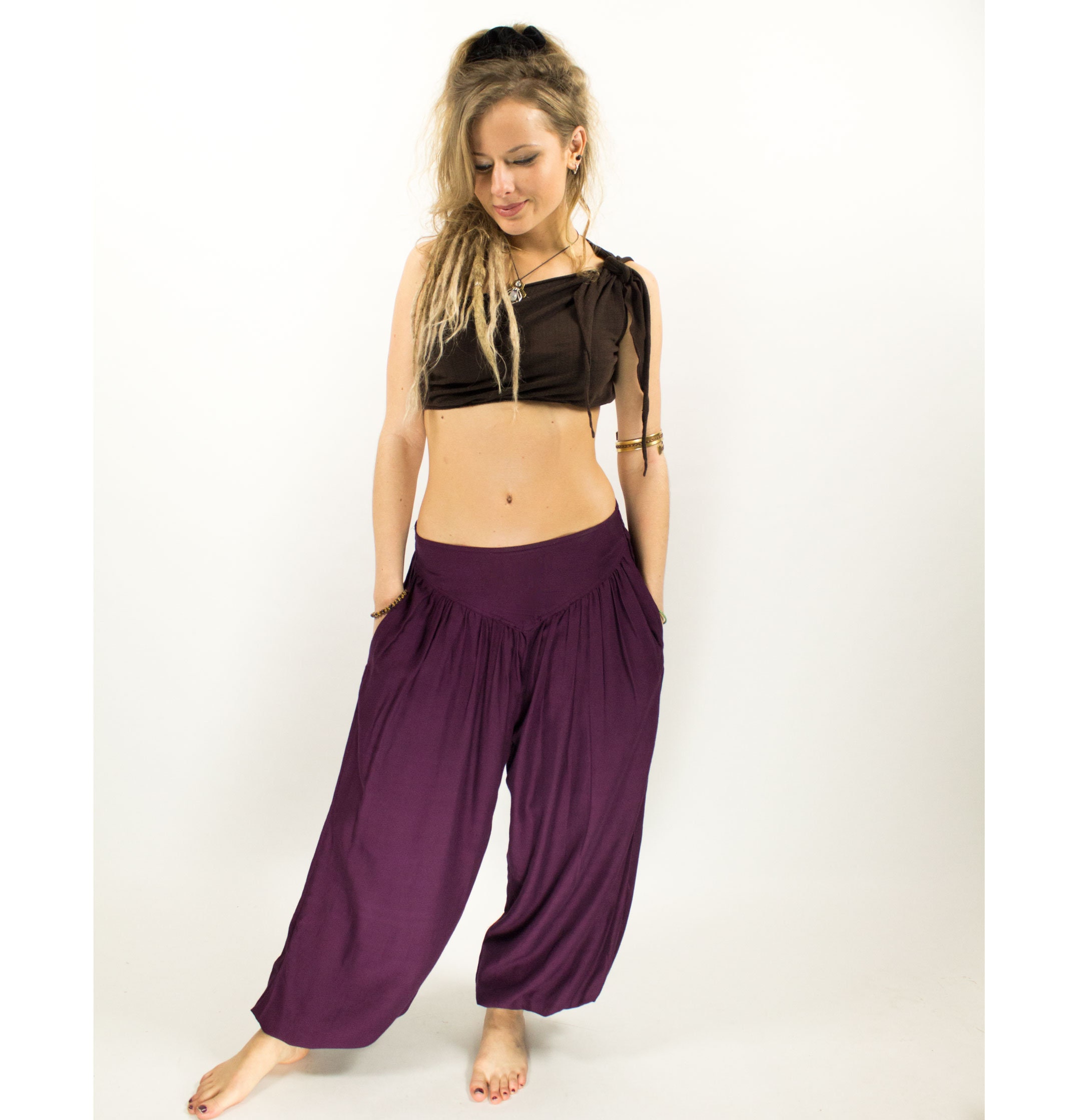 Image of Hippie Purple Aladdin Boho Trouers Psy Trance Yoga Harem Pants