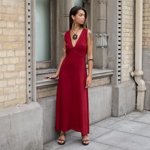 Red Grecian Crochet Dress Boho Hippie Dress Elegant Cotton Dress