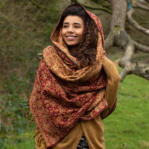 Boho Hippie Shawl, Blanket Scarf, Paisley Scarf, Psychedelic Red Wrap Shawl, Meditation Blanket Shawl