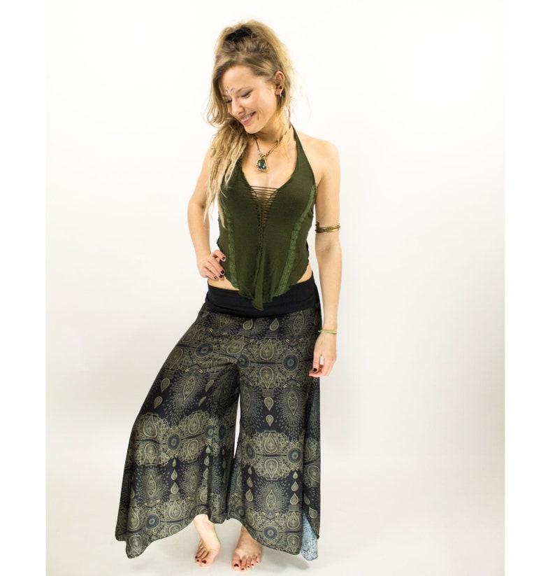 Green /& Black Palazzo Flared Hippie Harem TrouserCulottes Turquoise