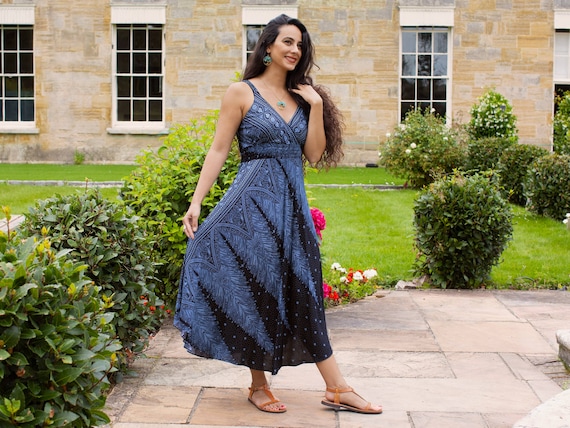 Grecian Bohemian Dress, Hippie Long Dress, Boho Gypsy Style, Black Blue Grecian Bohemian Dress, Hippie Long Dress, Boho Gypsy Style, Black Blue