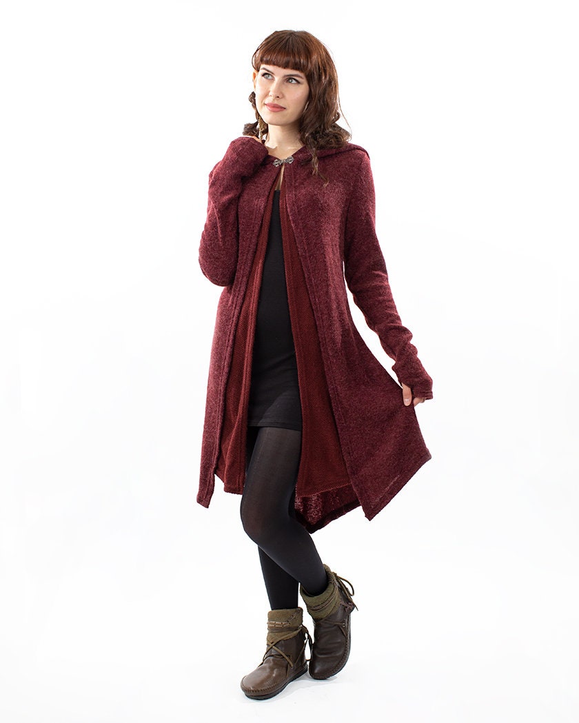 Red Hooded Pixie Boho Coat Hippie Elf Jacket With Buckle - Etsy