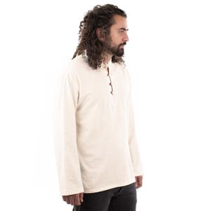 Hippie Collarless 100% Cotton Natural Long Sleeved Shirt Ethnic Mens Shirt