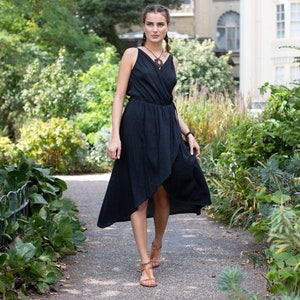 Black Asymmetric Cotton Boho Dress Hippie Tribal Dress