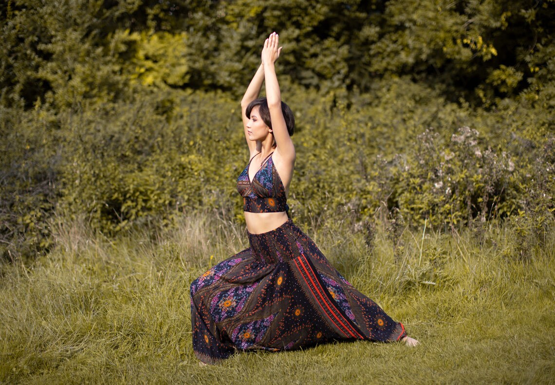 Image of Black Harem Pants Ali Baba Genie Low Crotch Yoga Trousers