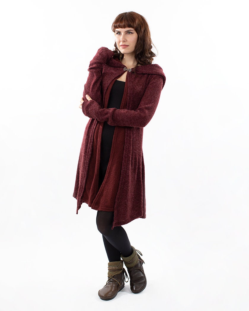 Red Hooded Pixie Boho Coat Hippie Elf Jacket With Buckle - Etsy