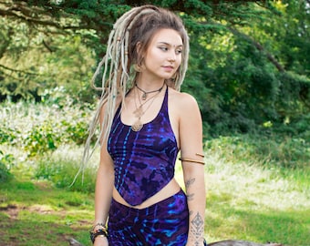 Tie Dye Halterneck Hankerchief Top, Psy Hippie Boho Festival Top, Hoop Yoga Top