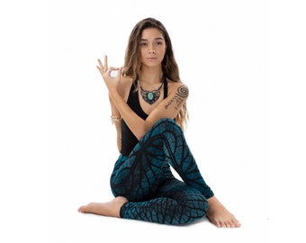Blue Tree of Life Roots Fractal Tie Dye Hippie Yoga Psychedelic Festival Leggings
