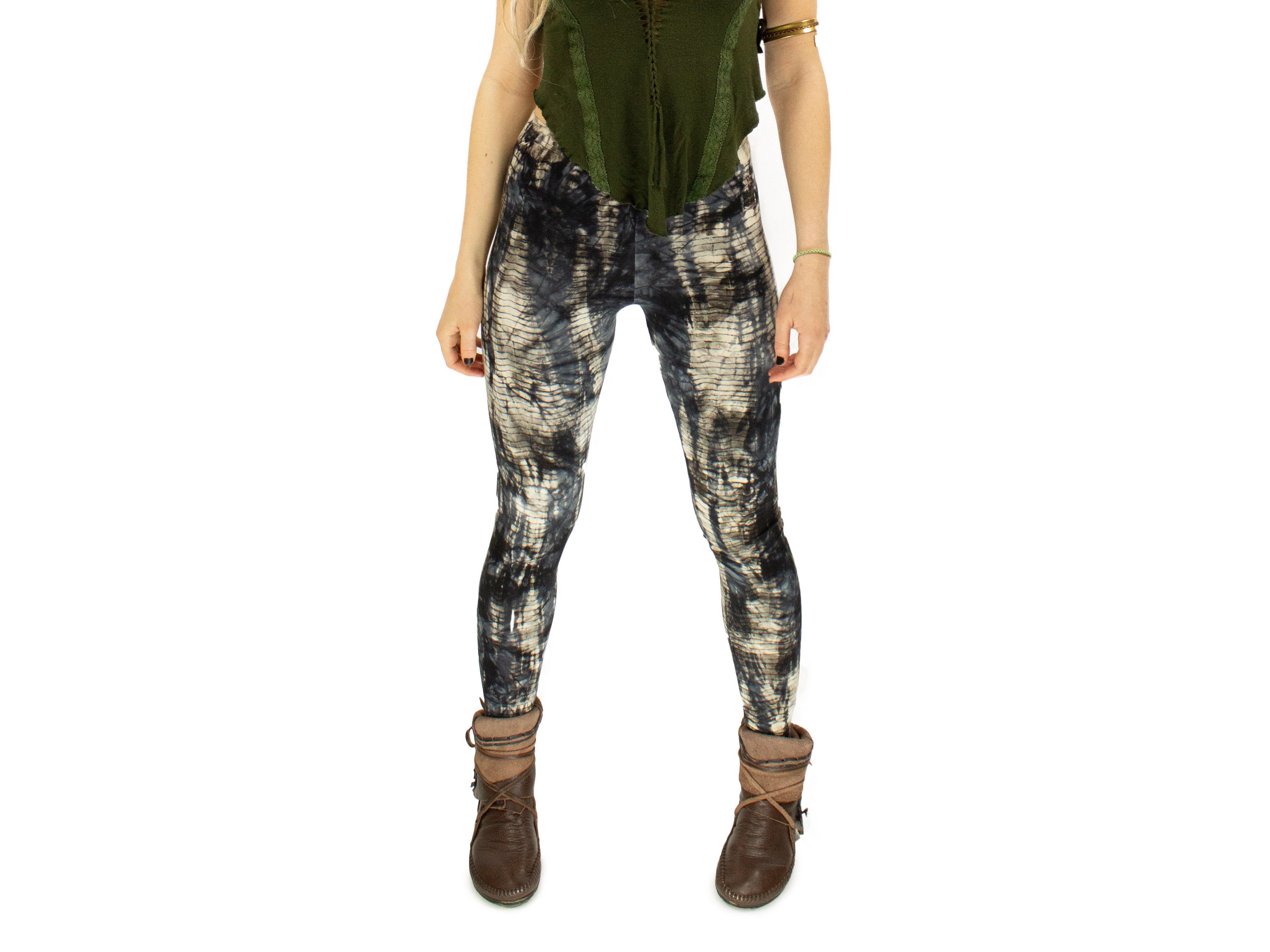 Black Snakeskin Tie Dye Hippie Yoga Psychedelic Festival Leggings