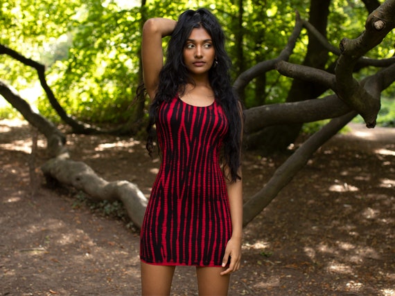 Red Snakeskin Tie Dye Tank Dress Bodycon Mini Dress Boho Hippie Psy Trance Dress Etsy