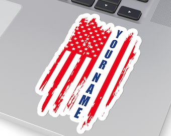 Custom Name Vintage USA Flag Sticker: Patriotic Gift