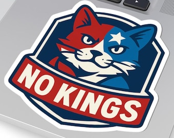 No Kings Cat Sticker,  Patriotic Democracy Sticker