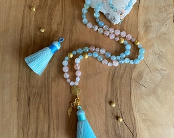 Beryl Mala Necklace "Higher Light" gives us inner peace and relaxation* Healing stone necklace long* 108 pearls*