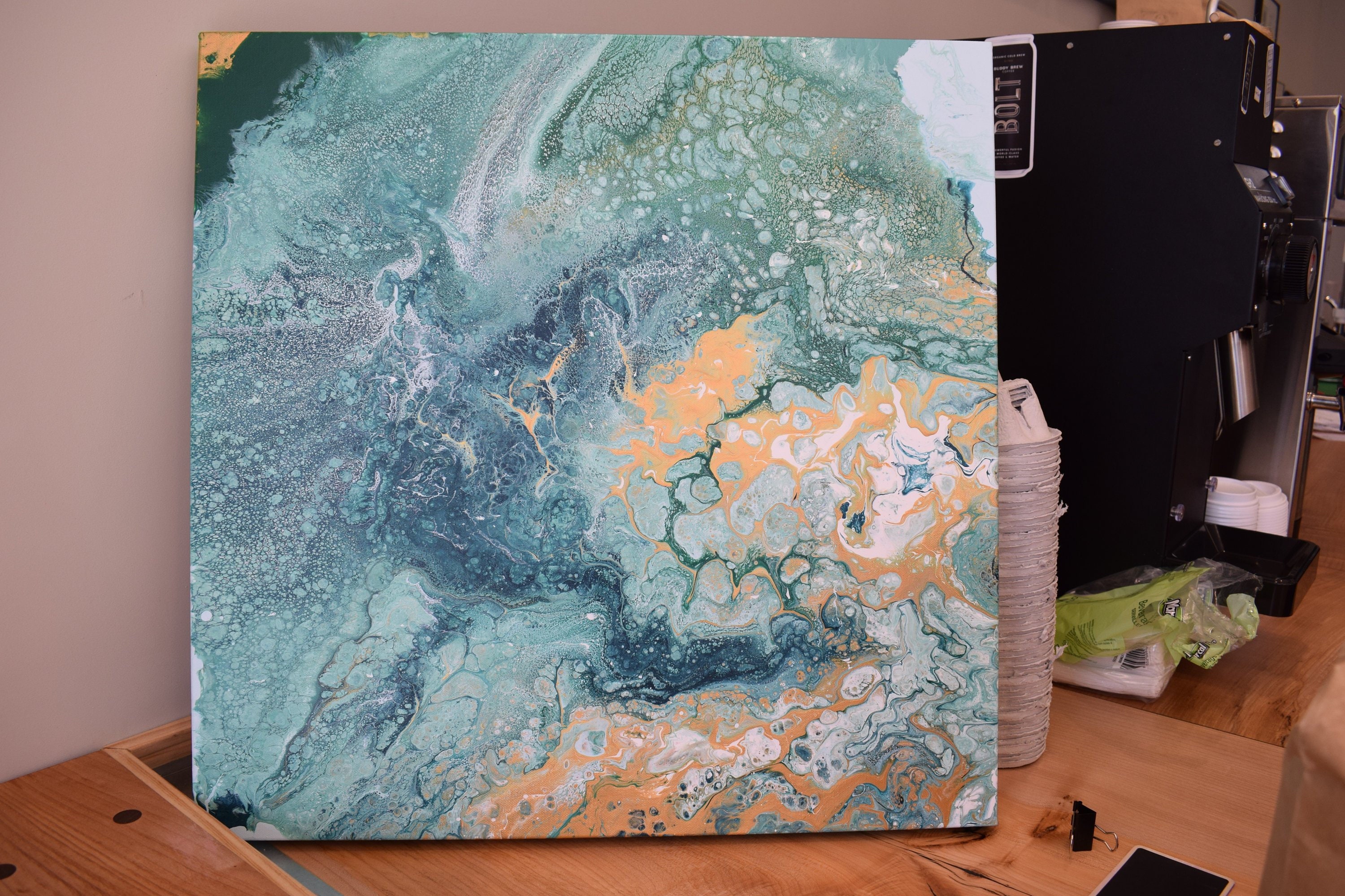 Acrylic Dirty Pour Painting 2'x2' Ocean Marble Blue Etsy