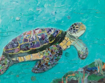 Whimsical Collage Art Greeting/Note Card "Honu".