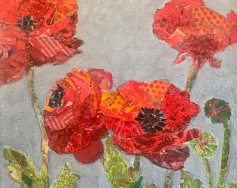 Red Poppies Paper Collage