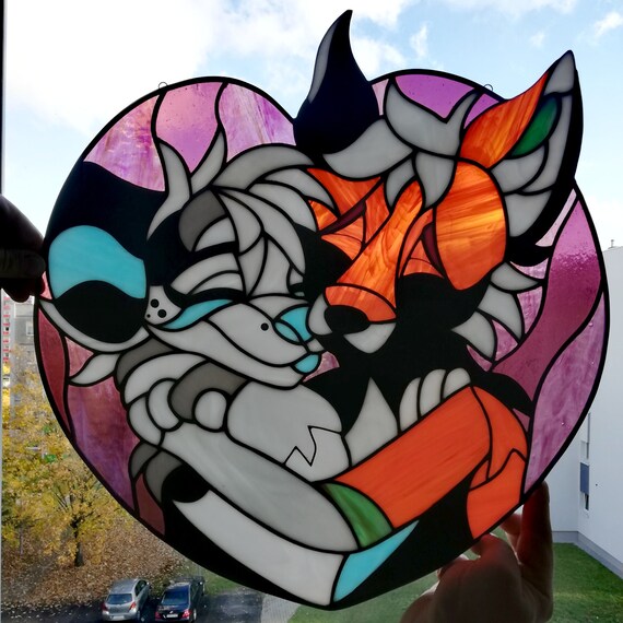 Stained glass furry portraits - lovely couples!