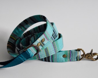 Turquoise Boho Guatemalan Fabric Dog Leash >> AQUAMARINE