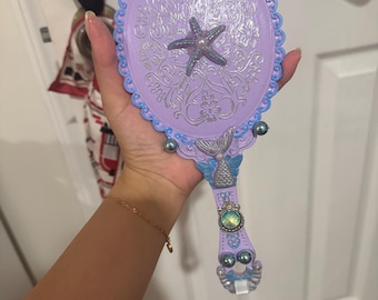 Mermaid oceanic lilac/ blue and silver handmade mirror