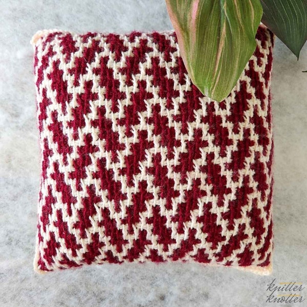 Easy Tunisian Mosaic Crochet Pillow | PDF Pattern | Instant Download | Home Decor | 12" x 12" | Handmade Gift