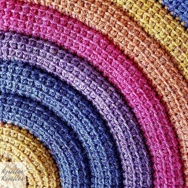 PDF Tunisian Crochet Spiral Rug, Easy PATTERN for Advanced Beginners. Afghan crochet Worsted weight pattern with Variegated Yarn.