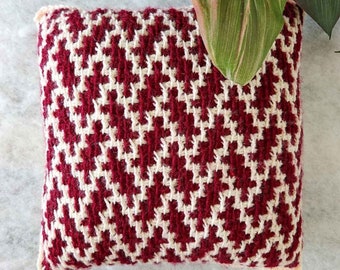 Easy Tunisian Mosaic Crochet Pillow | PDF Pattern | Instant Download | Home Decor | 12" x 12" | Handmade Gift