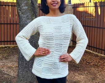 Easy Tunisian Pullover Sweater | PDF Pattern | Instant Download | Tunisian Crochet