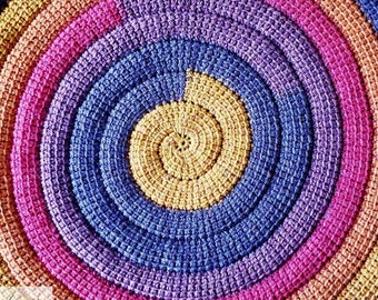 Tunisian Crochet Spiral Rug | Easy Pattern | PDF | Instant Download | Afghan crochet | Worsted Weight Pattern | Variegated Yarn