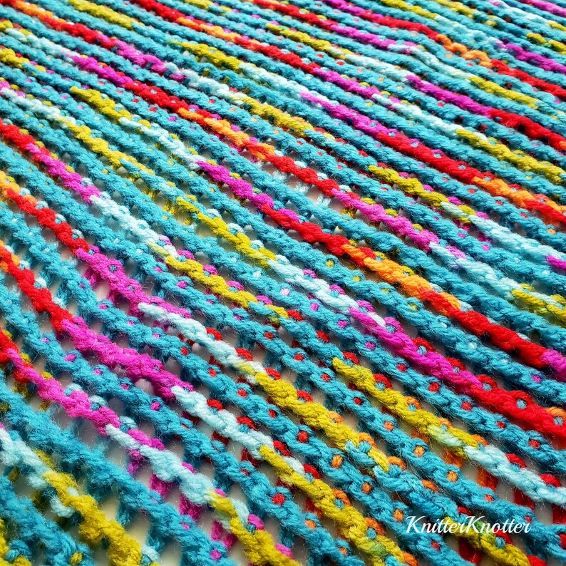 Turquoise Fiesta Shawl Tunisian crochet pattern PDF Tunisian Full Stitch image 7