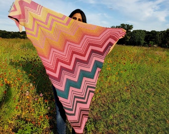 Disha Shawl | Triangle Scarf Crochet Pattern | Moss Stitch | Chevron Wrap | PDF pattern | Instant Download | US Terms | Modern Design