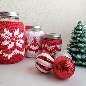 Christmas Mason Jar Cozies | The Heart of Christmas Cozies | PDF | Instant Download | Crochet Pattern | Holiday Crochet | Christmas Jar Cozy